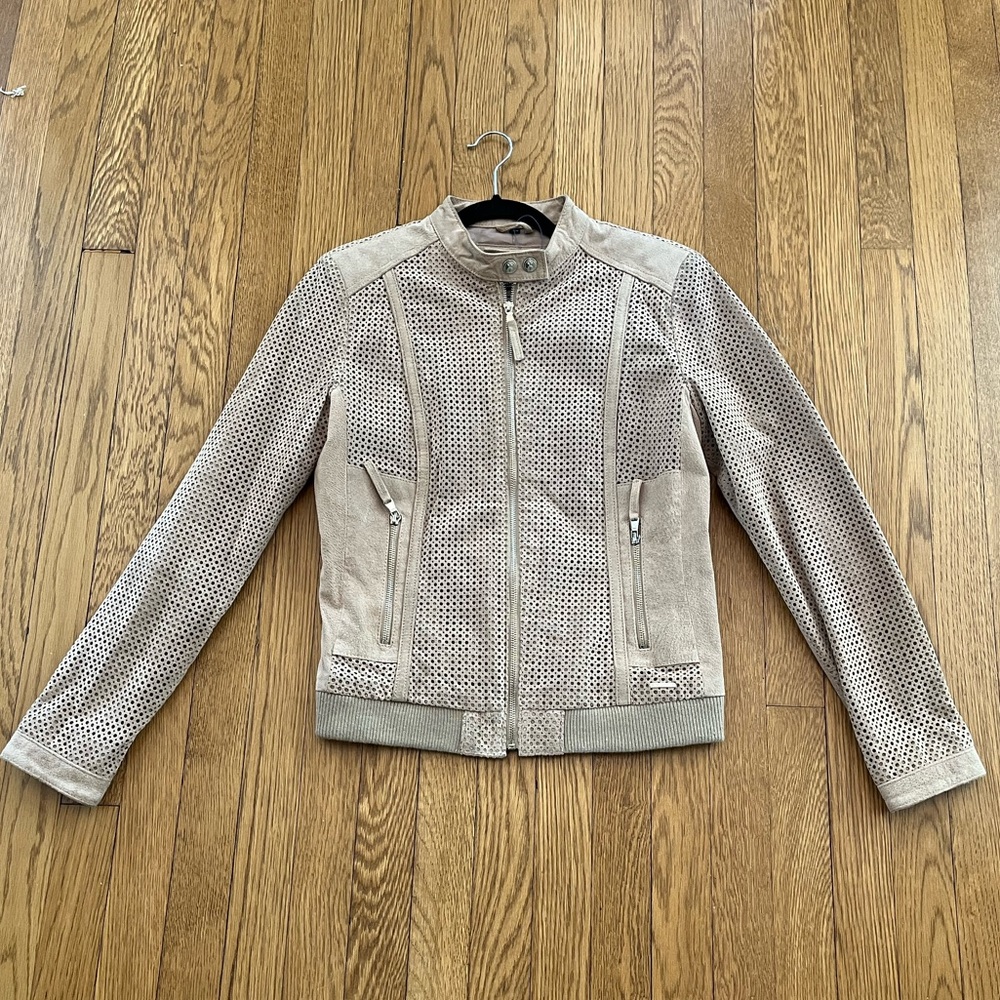 Stylish Beige Perforated Leather Jacket